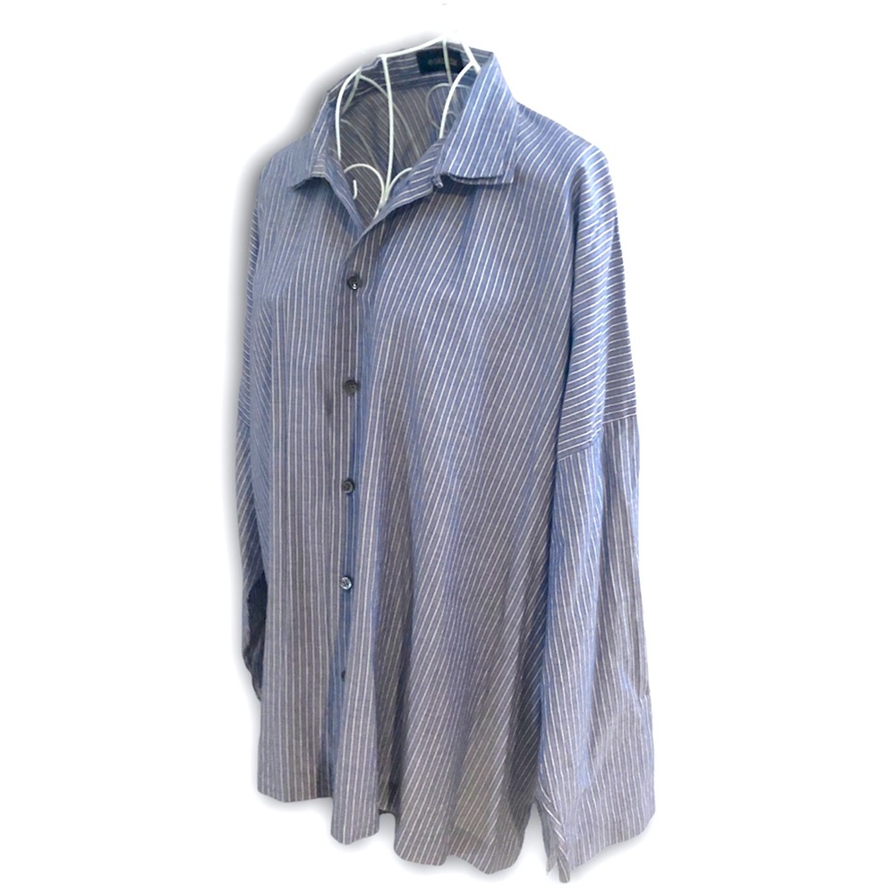Eskandar Double Collared Blue & White Striped Button Up Shirt